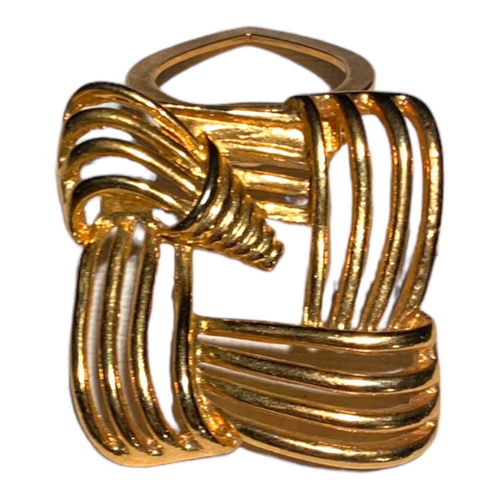 VTG Classic Abstract Weave Gold Tone Square Scarf, Hat or Dress Clip Accessory